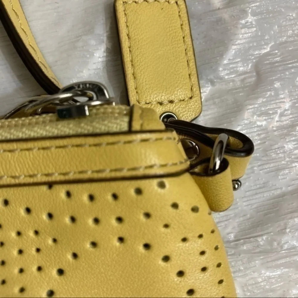 Coach yellow vintage y2k leather perforated signature c wristlet bag